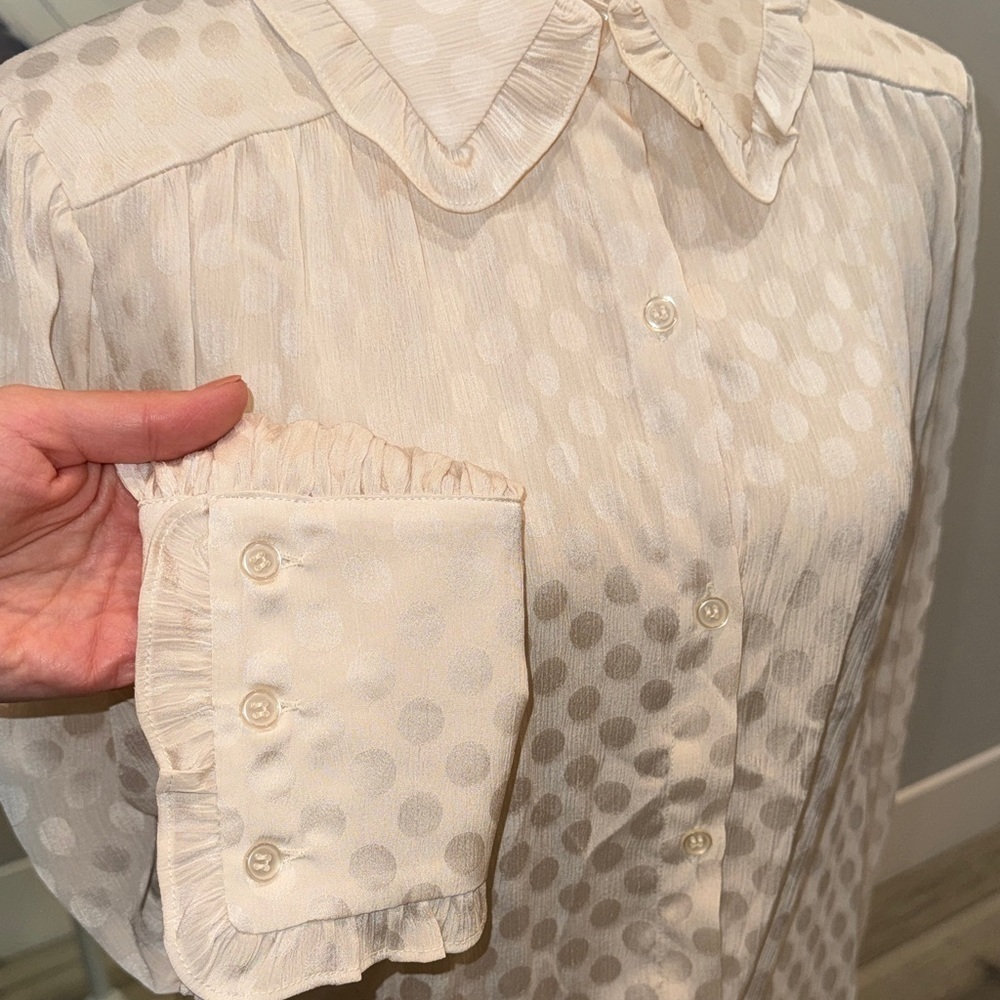 BCBG Cream Polka Dot Button Down Shirt - Picture 3 of 6